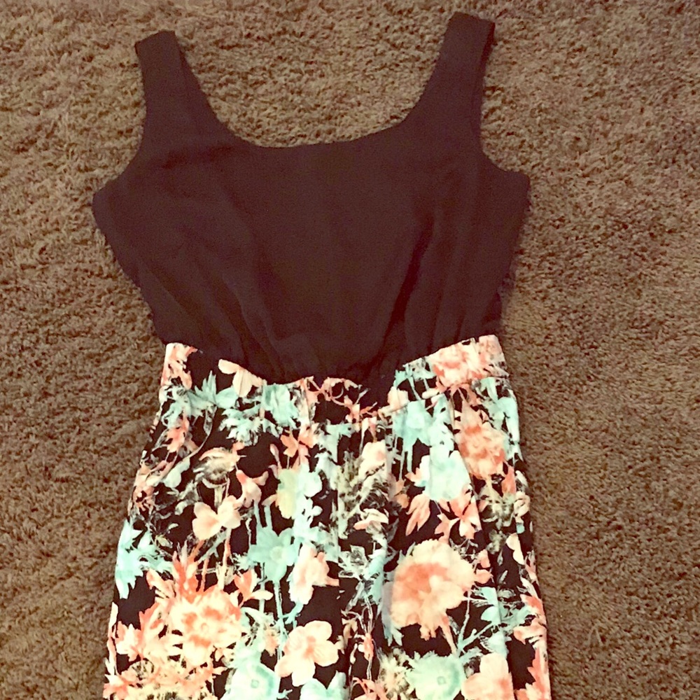 Black and floral one piece jumpsuit